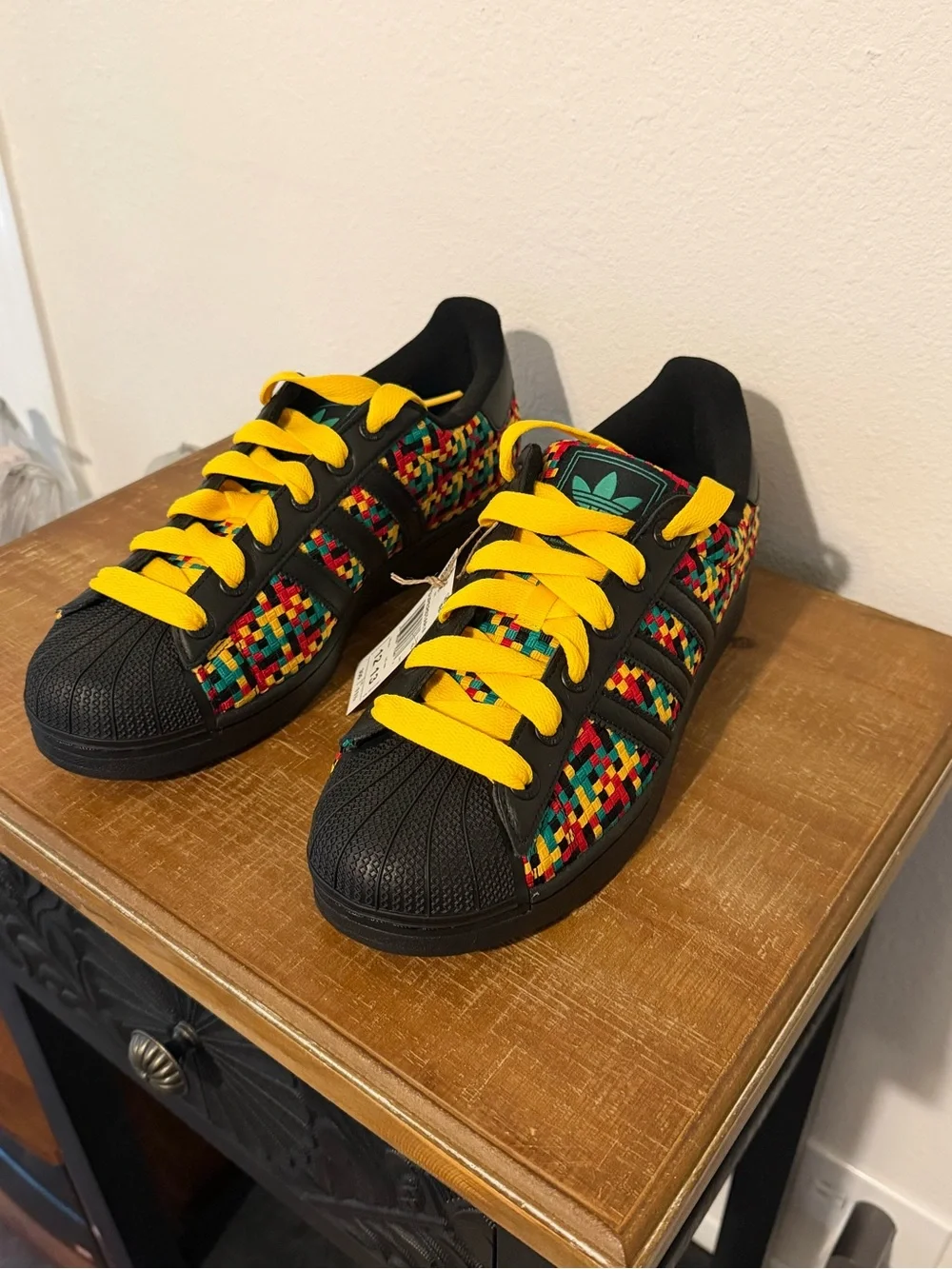 adidas Black Sneakers with Yellow Laces and Multicolor Woven Panels